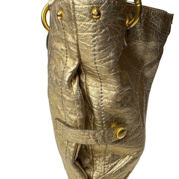 Loyd Maish Metallic Gold Leather Tote Bag With Dual Handles - Picture 3 of 12